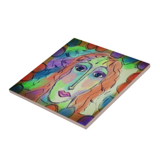 オリジナル抽象芸術デジタルポートレートの女性 タイル (側面)