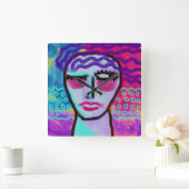 オリジナル抽象芸術ポートレート スクエア壁時計 (ホーム)