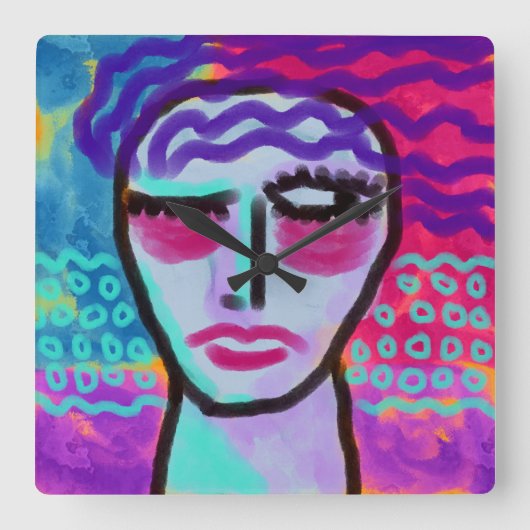 オリジナル抽象芸術ポートレート スクエア壁時計 (正面)