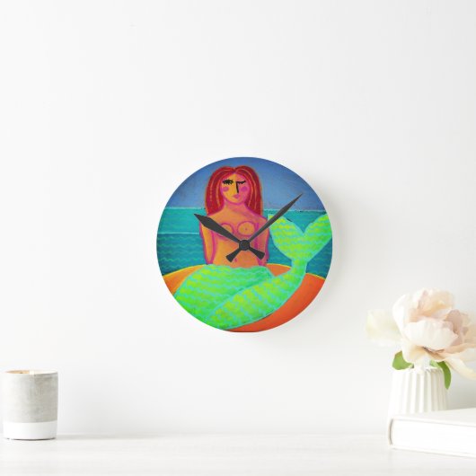 オリジナル抽象芸術マーメイド絵画ズ ラウンド壁時計 (ホーム)