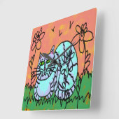 オリジナル抽象芸術猫芸術 スクエア壁時計 (傾斜)