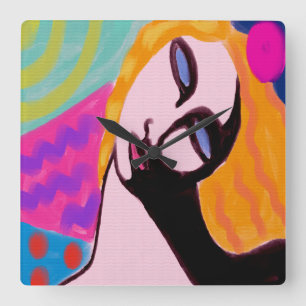 オリジナル抽象芸術絵画ズスクエアウォールクロック スクエア壁時計