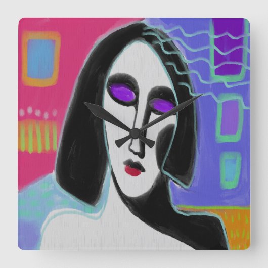 オリジナル抽象芸術絵画ズスクエアウォールクロック スクエア壁時計 (正面)