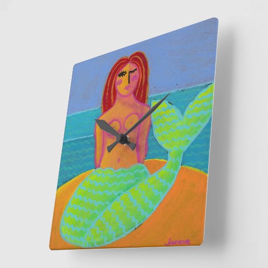 オリジナル抽象芸術絵画マーメイドの時計 スクエア壁時計 (傾斜)