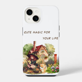 オリジナル携帯ケース | かわいい小さな魔女と狐 iPhone 14ケース