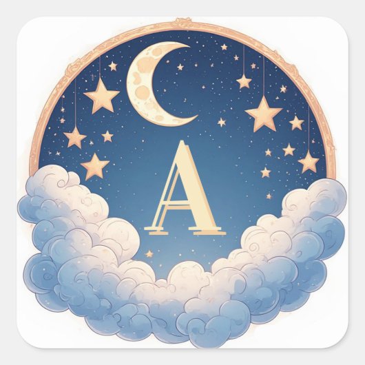 🌙 オリジナル月と星のベビーシャワーデザイン 🌙 スクエアシール (正面)