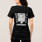 オリジナル桃子ヘッドBWはっきりした文字ブラックバック トライブレンドＴシャツ (裏面)