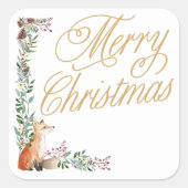 オリジナル植物画の狐 水彩画 メリークリスマス スクエアシール (正面)