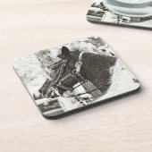 オリジナル様式化された白黒グラフィックアートホース コースター (左側)