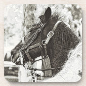 オリジナル様式化された白黒グラフィックアートホース コースター (正面)