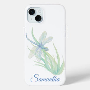オリジナル水彩トンボ青と緑 iPhone 15 MINIケース