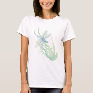 オリジナル水彩トンボ青と緑 Tシャツ