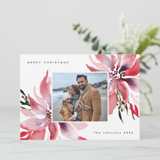オリジナル水彩ポインセティアス写真 シーズンカード (スタンド正面)