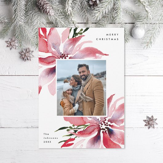 オリジナル水彩ポインセティアス写真 シーズンカード