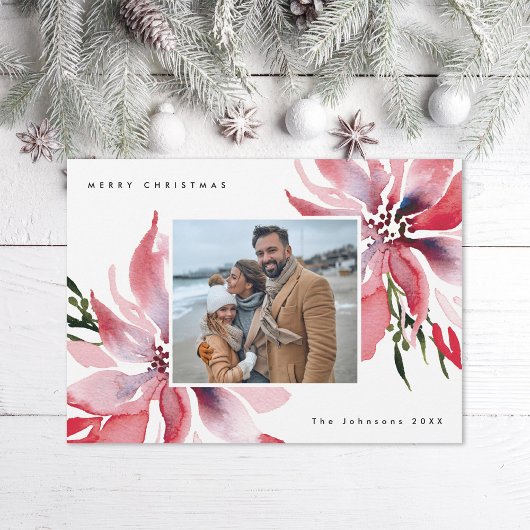 オリジナル水彩ポインセティアス写真 シーズンカード