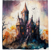 オリジナル水彩城のアートワーク シャワーカーテン (正面)