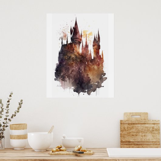 オリジナル水彩城のアートワーク ポスター (キッチン)