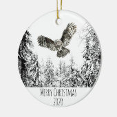オリジナル水彩打球又は狩りフクロウ鳥 セラミックオーナメント (左)