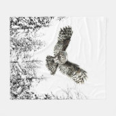 オリジナル水彩打球又は狩りフクロウ鳥 フリースブランケット (正面(横))