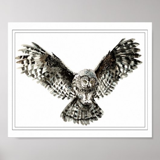 オリジナル水彩打球又は狩りフクロウ鳥 ポスター (正面)