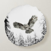 オリジナル水彩打球又は狩りフクロウ鳥 ラウンドクッション (裏面)