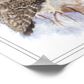 オリジナル水彩灰色素晴らしフクロウ鳥 ポスター (角)