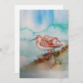オリジナル水彩画のサンドピッパー ビーチ 鳥 アート 招待状 (正面/裏面)