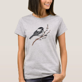 オリジナル水彩画 シロエリコガシラとネコヤナギ Tシャツ