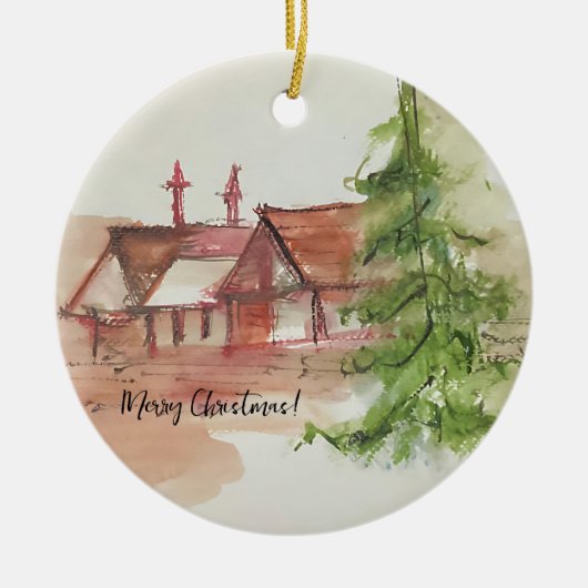 オリジナル水彩画 セラミックオーナメント (正面)