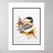 オリジナル水彩画 チカデ アメリカコガラ 鳥 動物 ポスター (正面)