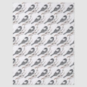 オリジナル水彩画 ネコヤナギとコガラ 薄葉紙 (正面)