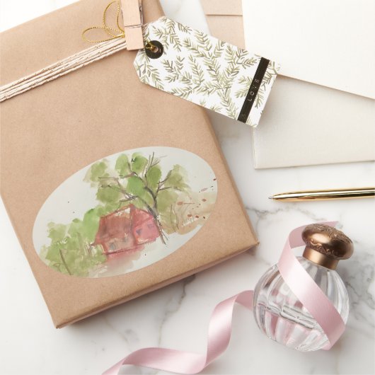 オリジナル水彩画 楕円形シール (ギフト)