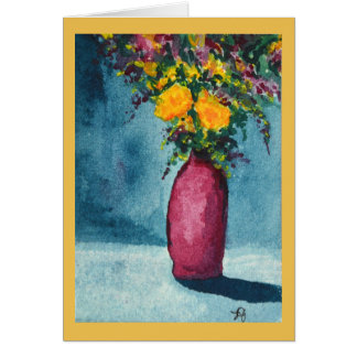 オリジナル水彩紫色の花瓶と黄色の花