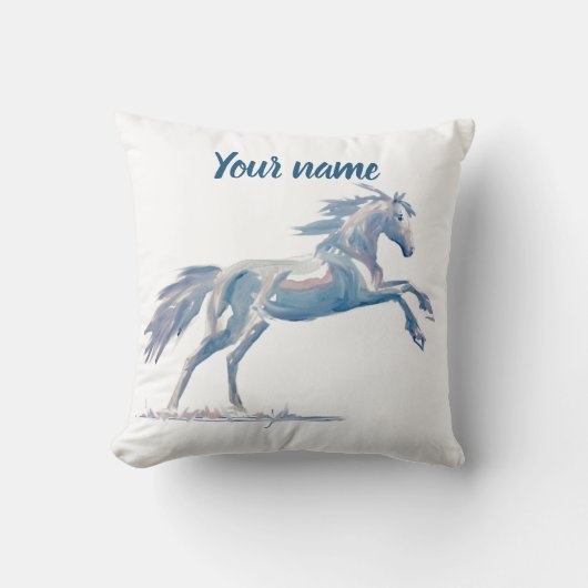 オリジナル水彩育成馬青とピンク クッション (正面)