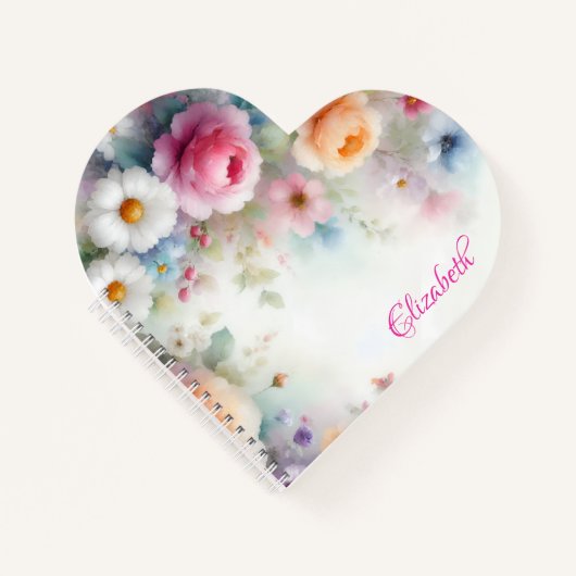 オリジナル水彩花模様テンプレート カラフルな名前 ノートブック (正面)