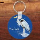 オリジナル水彩青素晴らしヘロンバードカスタム キーホルダー (正面)