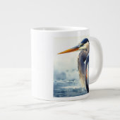 オリジナル水彩青素晴らしヘロンバード ジャンボコーヒーマグカップ (正面右)