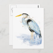 オリジナル水彩青素晴らしヘロンバード ポストカード (正面/裏面)