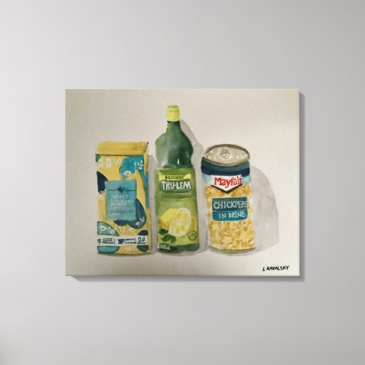 オリジナル水彩「カモミール茶&レモンジュース」 キャンバスプリント (正面)