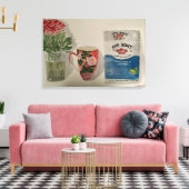 オリジナル水彩「ストロングティー&バラ」 キャンバスプリント (インサイチュ (リビング))