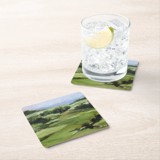 オリジナル油彩画の丘陵緑地 スクエアペーパーコースター (インサイチュ)