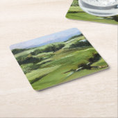 オリジナル油彩画の丘陵緑地 スクエアペーパーコースター (アングル)
