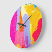 オリジナル油彩画:カラフル抽象芸術 ラージ壁時計 (傾斜)