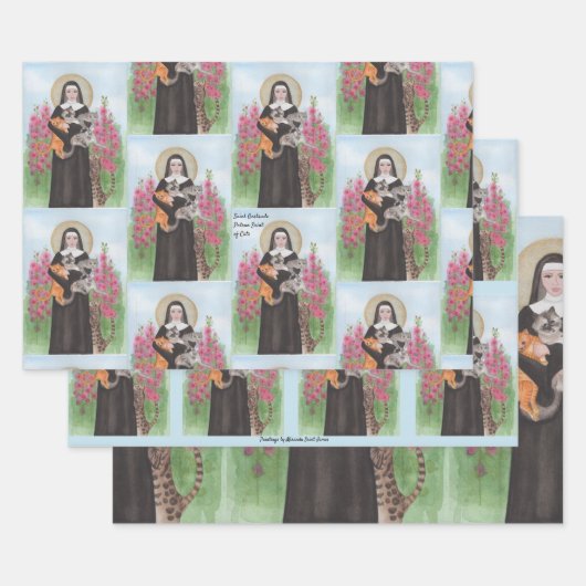 オリジナル熱狂するキャットレディージェルトルードパトロン猫の聖 ラッピングペーパーシート (セット)