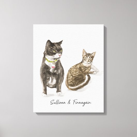 オリジナル猫の肖像画 水彩スタイル キャンバスプリント (正面)