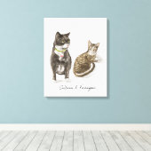 オリジナル猫の肖像画 水彩スタイル キャンバスプリント (インサイチュ (ウッドフロア))