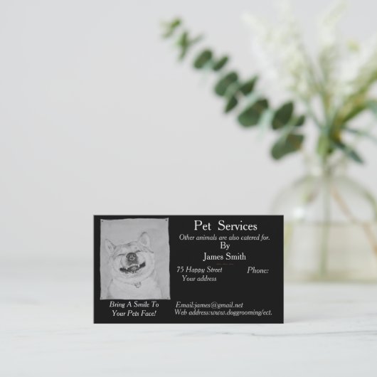 オリジナル笑顔ハッピードッグ写真ペットケア 名刺 (スタンド正面)