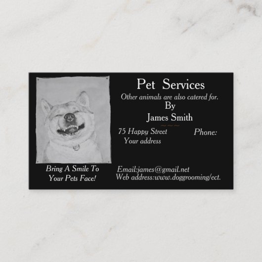 オリジナル笑顔ハッピードッグ写真ペットケア 名刺 (正面)