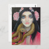 オリジナル絵を描アートの女の子と彼女のヘビ ポストカード (正面/裏面)