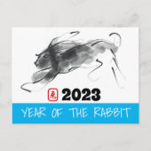 オリジナル絵画の中国のラビットイヤー誕生日HHP シーズンポストカード (正面)